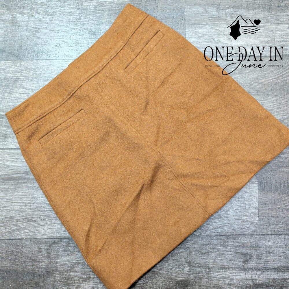Loft Wool Blend Mini Skirt Camel Brown Welt Pockets NWT Size 4